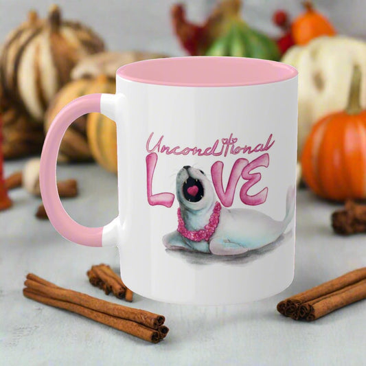 A mug of Unconditional Love featuring Sally the Seal