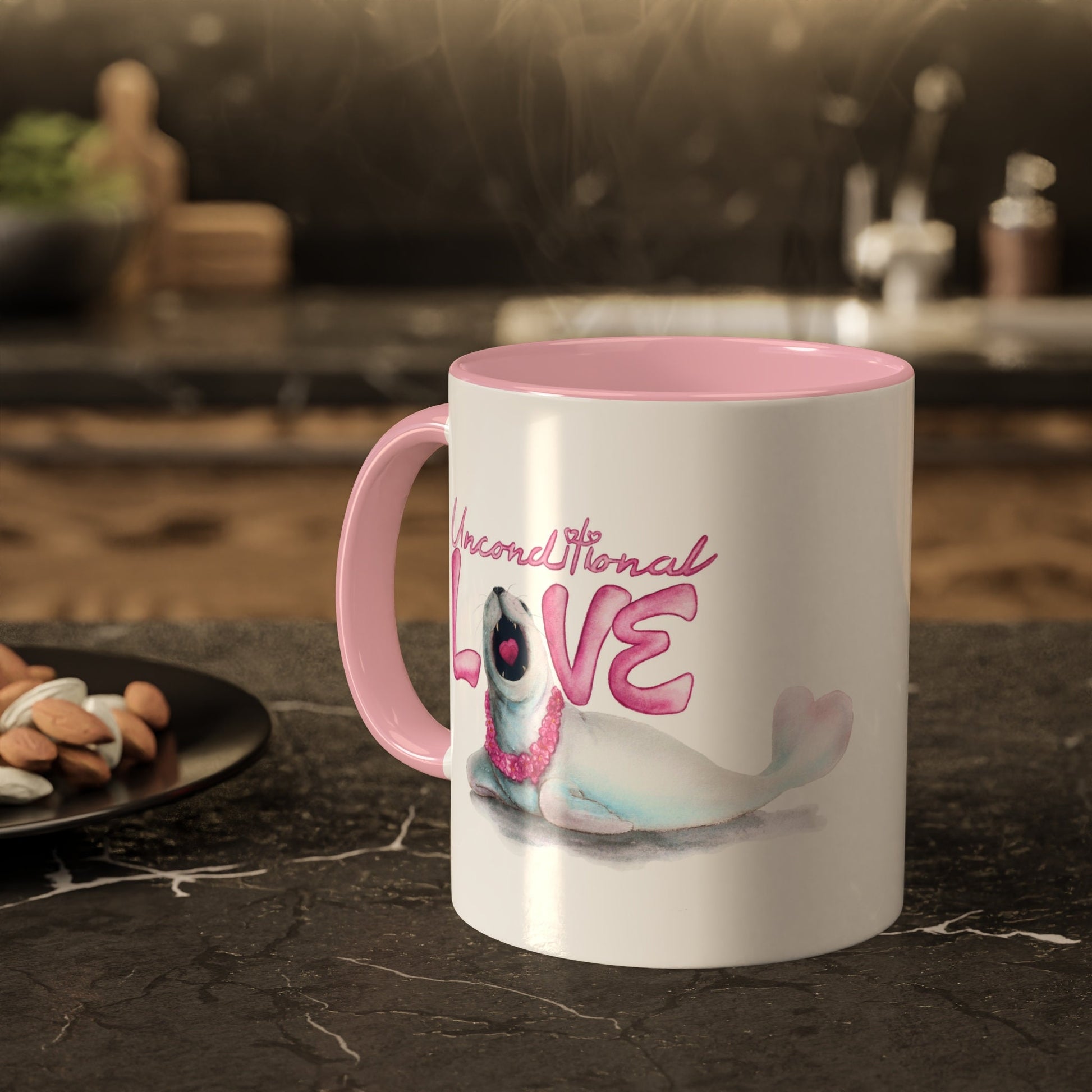 A mug of Unconditional Love featuring Sally the Seal